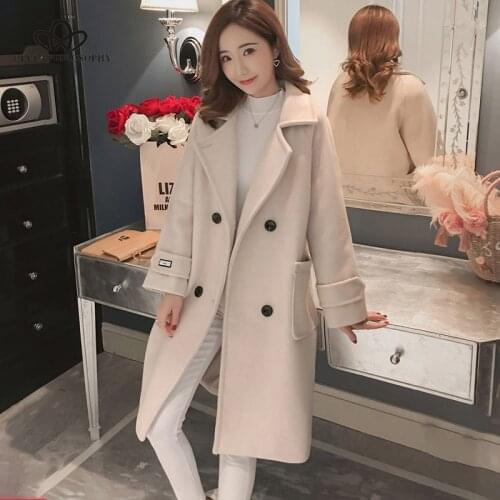 Bella philosophy 2020 autumn winter Women korean wool coat ladies solid casual coats single breasted turn-down collar jakects
