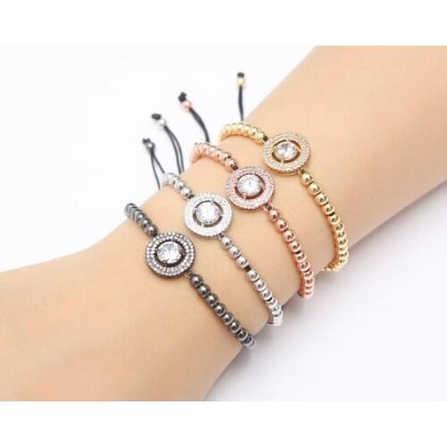 Gold silver micro pave white cz Cubic Zirconia rope adjusted Copper Beads Bracelet jv53 Charm Braided Bangles Women