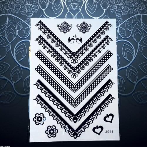 1PC Non-Toxic Waterproof Temporary Tattoo Sexy Black Lace Necklace Tattoo Necklace PBJ041 Women Party Makeup Fake Tattoo Sticker