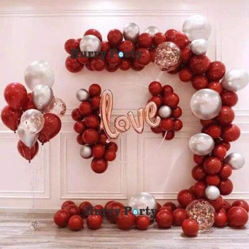 108pcs Pomegranate Red Balloon Garland Arch Kit Love foil Gold Sequin Confetti Transparent Balloons For Wedding Party Supplies