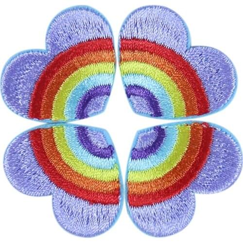 2Pcs Rainbow Purple Heart-shaped Embroidery Patches Children For Clothing DIY Iron On Patches Kids On Clothes Bag Custom Patch A
