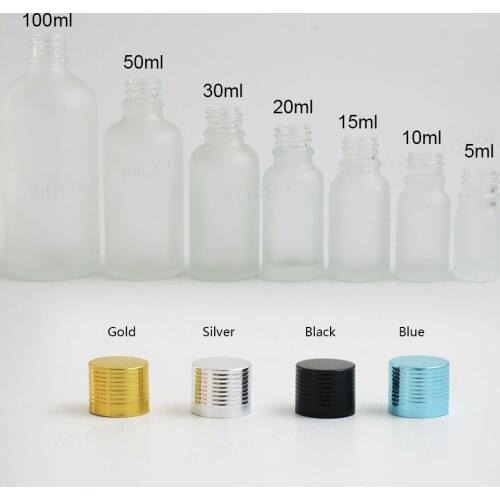 200 x Frost Glass Essential Oil Bottles Containers Packaging With Reducer Aluminum Lids 100ml 50ml 30ml 20ml 15ml 10ml 5ml
