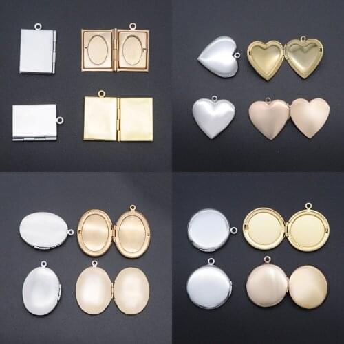 3pcs/lot 100% Stainless Steel Heart Locket Pendant Wholesale Round Square Photo Frame Pendants for DIY Jewelry Making