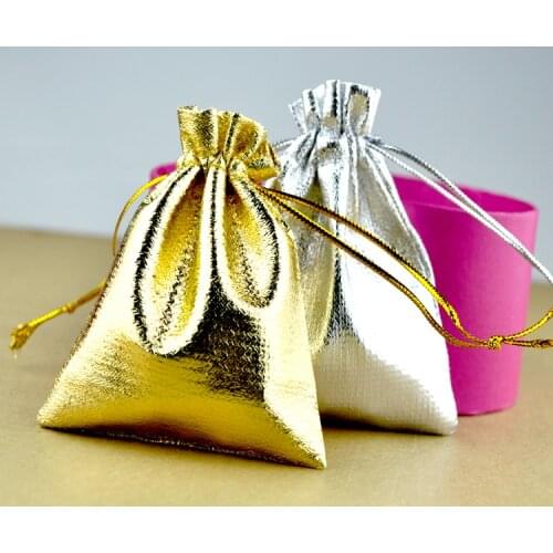 500pcs/lot Silver & Gold Plated Satin Gift Bag With Drawstring Party Favors Jewelry Candy Gifts Packaging Bags Pouches 9x12cm