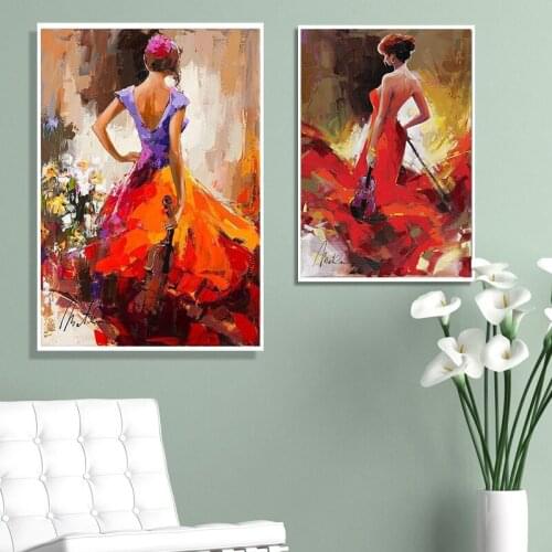 Abstract Art Dancing Girl In Red Skirt Canvas Painting Posters and Prints Wall Art Pictures Cuadros for Living Room Home Decor