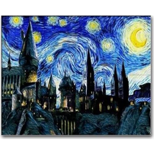Diamond Painting Cross Stitch Scenery "Starry Sky" Crystal Needlework Diamond Embroidery Landscape "City" Home Decoration