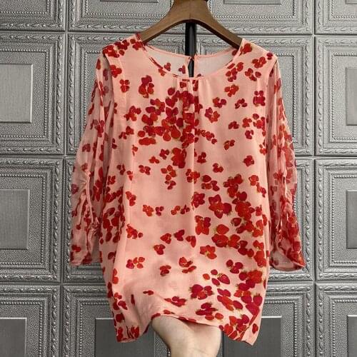 Blouse T Shirt Ladies Tops Women Summer Autumn Spring type like! Floral Printed Mulberry Silk Top Shirt