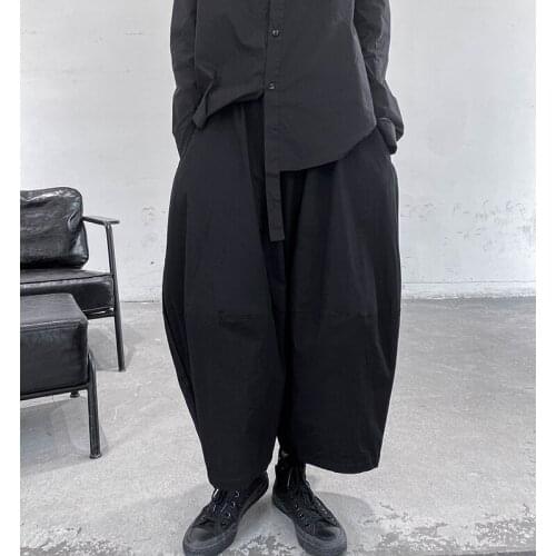 Large dark style retro wide leg pants womens new loose and versatile pleated cropped pants in autumn 2021