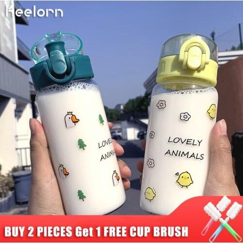 Keelorn 320ml Cute Cartoon Glass Bouncing Portable Water Bottle Drinkware Kitchen Accessories Sports Shaker Coffee Kettle