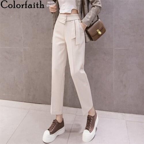 Colorfaith New 2021 Autumn Winter Women Pants 3 Color Straight Pockets Vintage Office Lady Ankle-Length Harem Wild Trousers P905