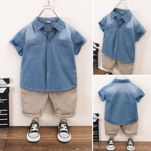 Kid Boys Shirts Summer Toddler Baby Boys Short Sleeve Denim Shirts Kids Tops Jean Clothes BC945