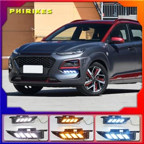 For Hyundai Kona 2017 2018 2019 2020 Dynamic Yellow Turn Signal Function Car DRL Lamp 12V LED Daytime Running Light