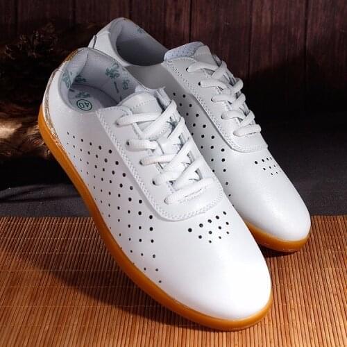 Breathable Hole Cowhide Tai Chi Shoes Soft Genuine Leather Kung Fu Wushu Shoes Martial Arts Sneaker Sports Training Footwear