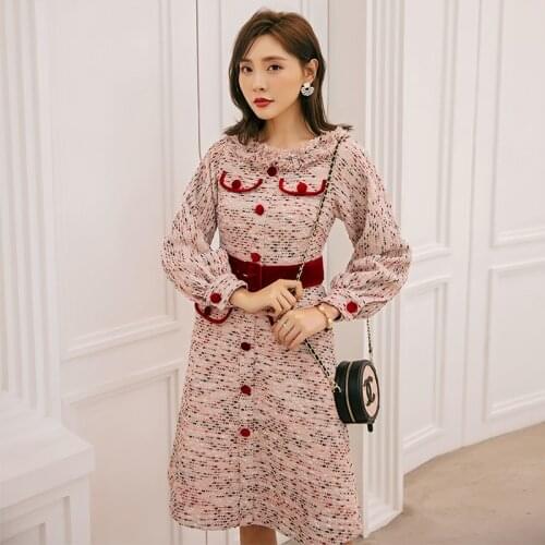 YIGELILA Elegant Office Lady Dress Long Sleeves Knee-length A-line Dress O-neck Lantern Sleeves With Belt Dress 65228