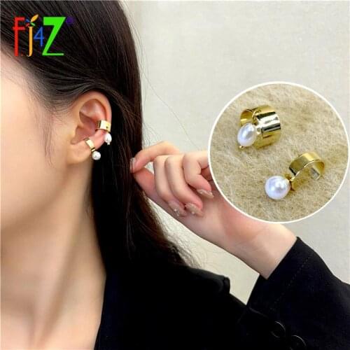 F.J4Z 2PCS Cuff Earrings Simplicity Simulated Pearl Charms Non-piercing Earring Womens Ear Cuffs Jewelry Accessories Dropship