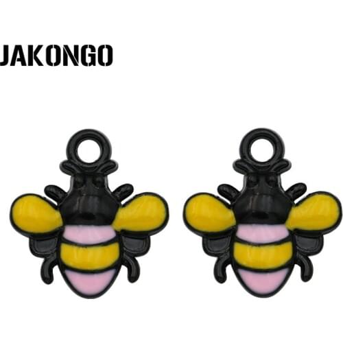 JAKONGO Black Painting Enamel Bee Charm Pendants for Jewelry Making Bracelet Accessories DIY 22x20mm 6pcs/lot