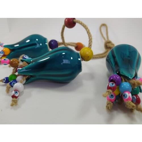 Ceramic Connected Turquoise Tulips with Evil Eye Beads Turkish Handmade Amulet Wall Hanging Talisman Boho Home Decor Protector