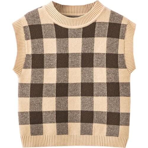 Plaid Toddler Sweater Vests Cotton Boys Girls Pullover Baby Knitted Wear 1-6y Fall Winter Children Tops Kids Clothes