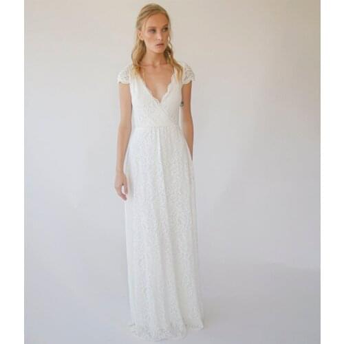 V Neck Cap Sleeve Lace Side Zipper A Line Wedding Dress Bridal Gown Vestido De Noiva robes de mariées