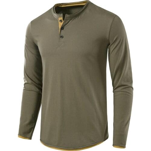 Mens Long Sleeve Casual Lightweight Fitted Basic Henley T-Shirt Fashion Cotton Shirt