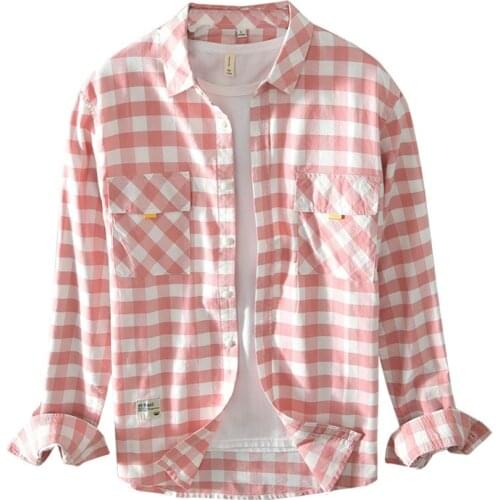 Big Paid Long Sleeve Shirts for Men Pure Cotton Casual Blue Blouse Male Autumn New Slim Comfortable Tops Man Fashion Clothing