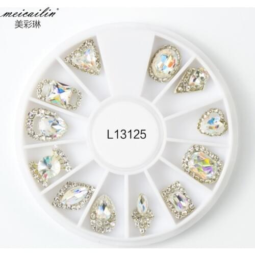 Mix 12pcs/Box Nail Art Wheel Rhinestone for Nails Diamond Gems Metal AB Crystal Glitter 3D Tips Accessoires Jewelry Manicure