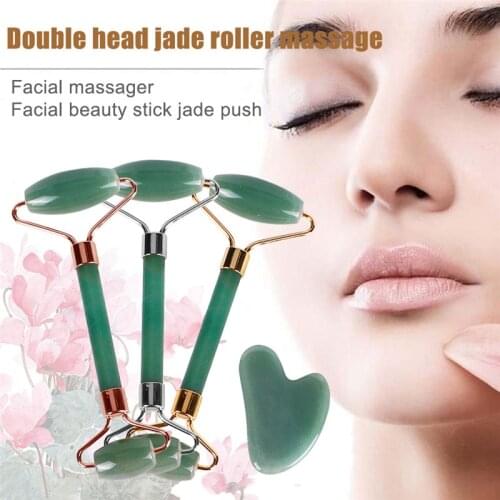 Natural Green Jade Roller Face Massage Crystal Roller Skin Face Roller Wrinkle Removal Massage Roller Set