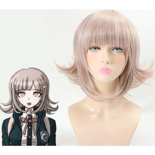 Chiaki Nanami Wig Cosplay Accessories Permed Hair Play Woman 45cm Super DanganRonpa Wigs Halloween Anime Game Hair B31206AD