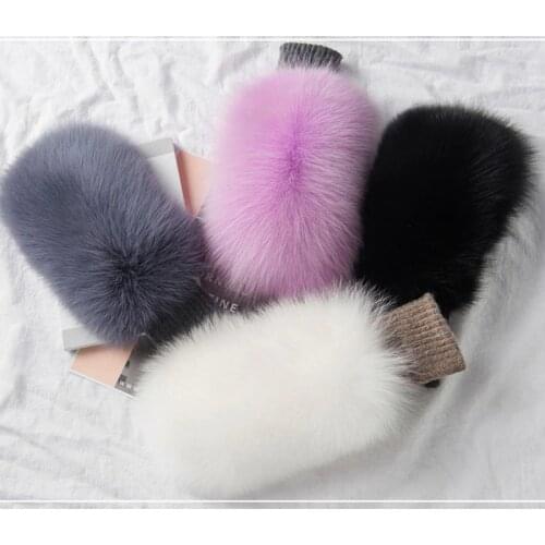 Winter Warm Genuine Fox Fur Covered Gloves Women Fashion Real Fox Fur Glove Outdoor Russia Thick Glove Women Warm