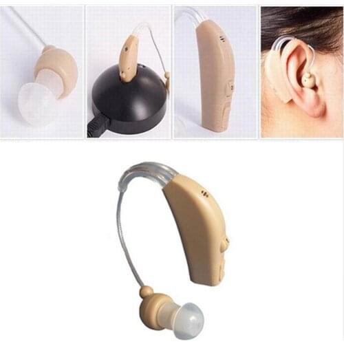 Mini Hearing Aid Rechargeable Ear Back Type Hearing Device Sound Amplifier with Recharging Base for Elderly Hearing Loss People