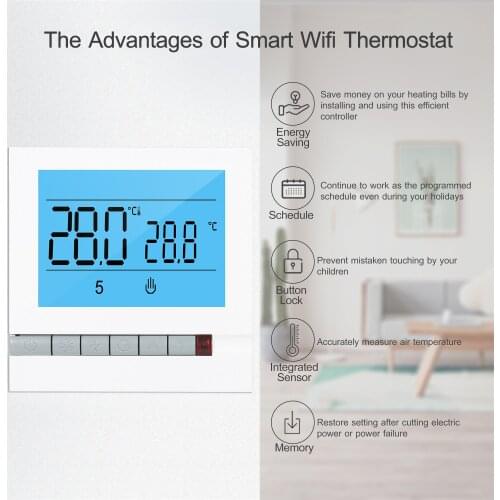 Programmable Smart Thermostat for Water Heating Large LCD Screen with Backlight Water Foor Heating Temprature Controller
