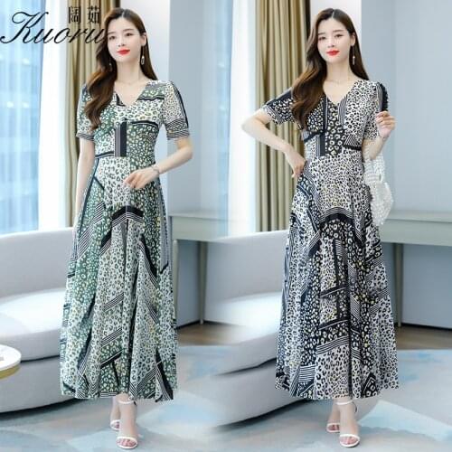 Plus Size Women Clothing Summer Dress Casual Robe Vestido Floral Vestidos Largos Verano Chiffon Dresses For Party Green Jurk