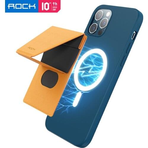 ROCK Leather Magnetic Card Holder Stand For iPhone 12 Pro Max 12 Mini Stand Waterproof ID Credit Card Storage Bag Pouch