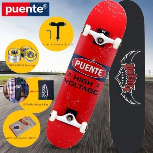 PUENTE seven-layer maple double rocker wheel skateboard deck adult ABEC - 9 four-wheeled longboard Skateboarding Entertainment