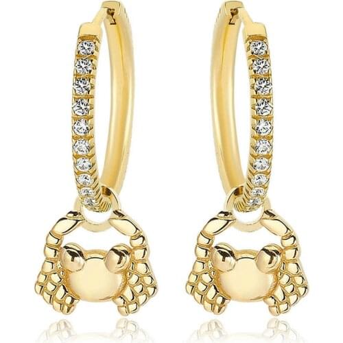 Valori Jewels Lovely Crab, Zirconia White Gemstone, Gold Plated, Sterling Silver Medium Hoop Charm Earring