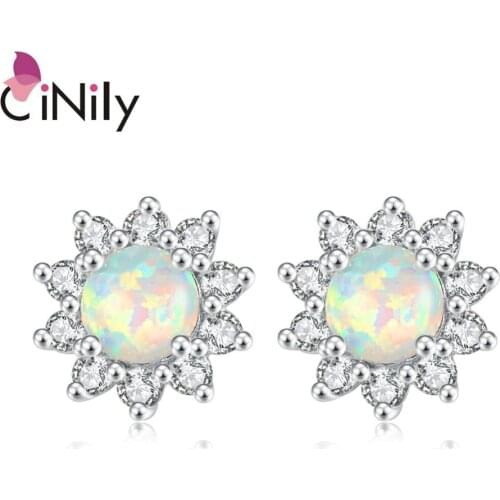CiNily Sunflowers Opal Stud Earrings Silver Plated Fashion Jewelry Earring for Girl Jewelry Summer Daisy Opal Earring Gift