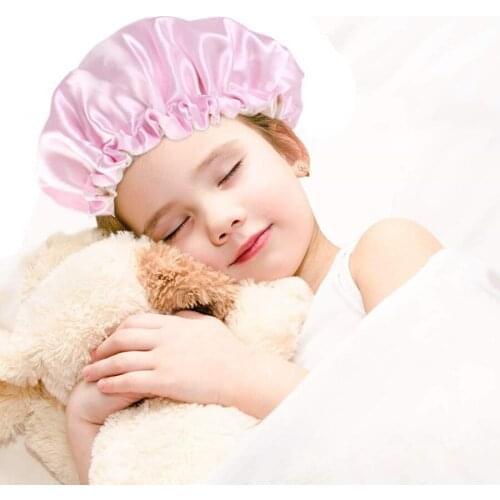 Newborn Baby Hat Kids Soft Reversible Satin Bonnet Beanie Double Layer Adjustable Size Sleep Night Cap for 2-7 Years Children