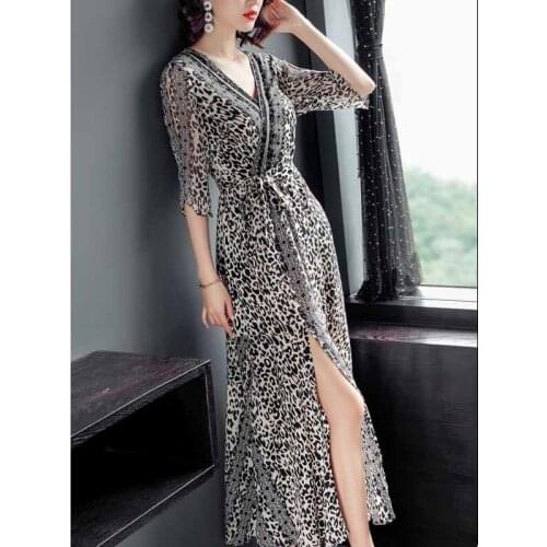 Chiffon Party Dress Leopard 2021 Summer New French Comfortable Sexy Temperament Mid Length Fashion Skirt Vestidos Vintage