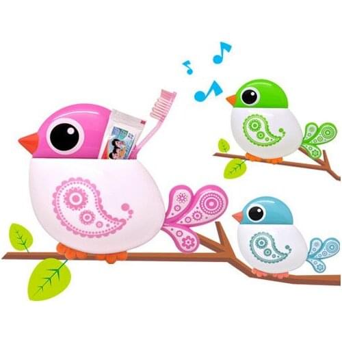 Brand New Storage Box Cartoon Lovely Bird Sucker Strong Suction Hook Tooth Brush Holder Blue and Green