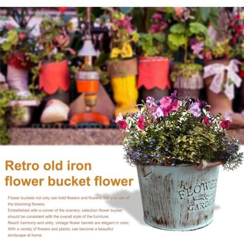 Country retro old metal flower bucket flower creative home desktop decoration metal craft iron bucket small flower pot