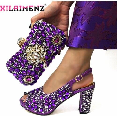 2019 Special Design Italian Mature Style Nigerian Women Shoes and Bag to Match INS Hot Selling Purple Matching Shoes and Bag