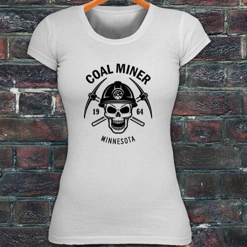 100% Cotton Short Sleeve Tee Shirts MINNESOTA MINER SKULL COAL PICK AXE MOUNTAIN womens T shirt