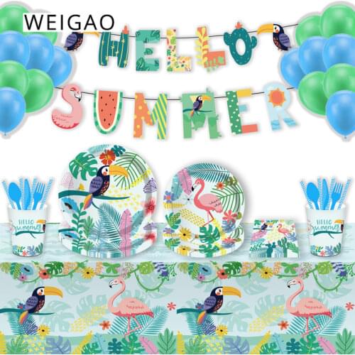 Hawaiian Tropical Party Disposable Tableware Set Flamingo Party Aloha Summer Paper Plate Cup Bags Napkin Luau Party Supplies