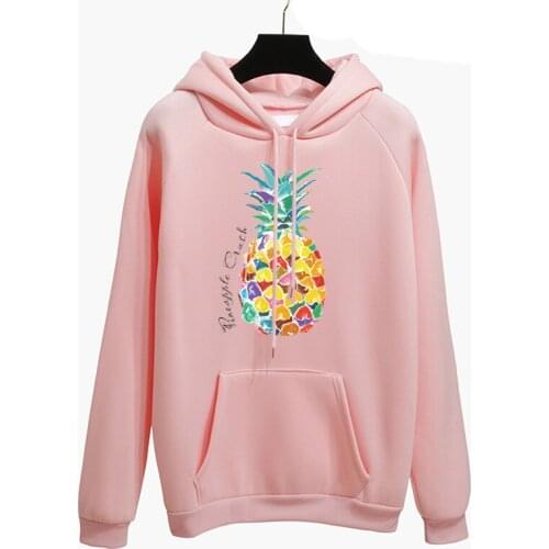 2018 Autumn Winter Fashion Pineapple Harajuku Office Lady Pullover Pink Hoodies Women Thick Loose Moletom Feminino Clothes