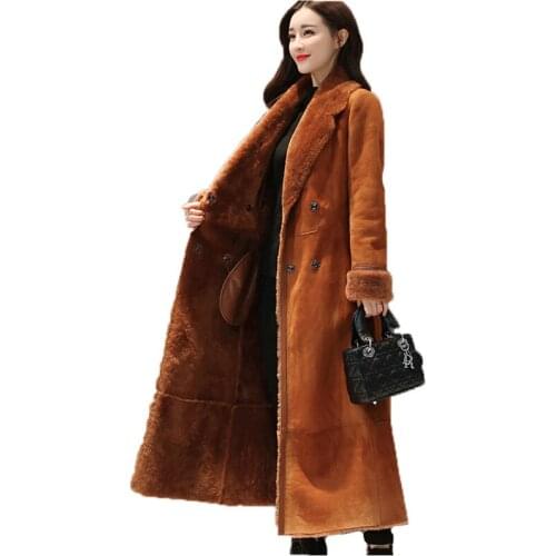Faux fur coat women 2019 winter new Army green caramel plus size lapel korean loose plus thick long warmth faux fur coat LR717