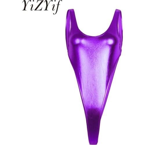 Women Sexy Lingerie Bodysuits Nightwear Patent Leather High Cut Backless Thong Leotard Swimsuit Swimwear Teddies Bodysuits