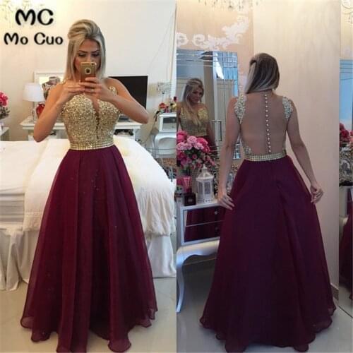 Promotion Arabian 2019 Evening Dresses Robe de soiree Burgundy See Though Top Appliques Pearls Party Evening dress for women