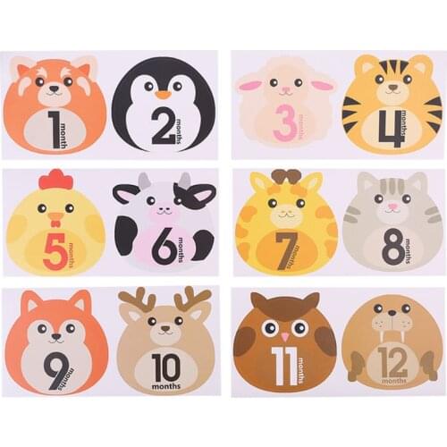 12 Pcs Animal First Year Monthly Milestone Photo Sharing Baby Belly Stickers 1-12 Months F3ME