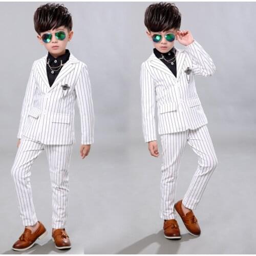2020 Kids Wedding Jacket + Pants 2 Piece Set Flower Girl Formal Dress School Boy Stage performance host dance clothes costume S