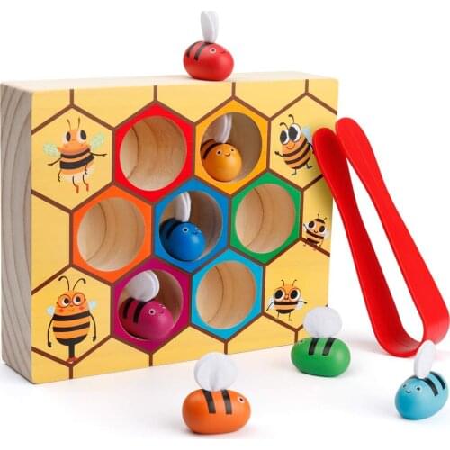 2109 Kindergarten Fine Sports Skills Toys, Honeycomb Matching Game with Clamps, Montessori Wood Color Classification Mosaic, 2-3